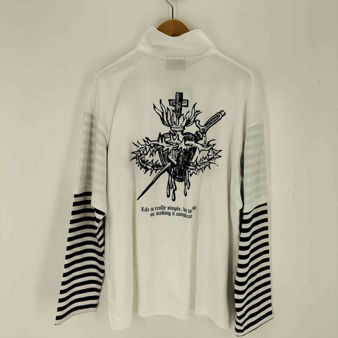 MAROCORE トライバルファイヤー 袖プリントフェイクレイヤード ハーフジップロンT レディース JPN:M