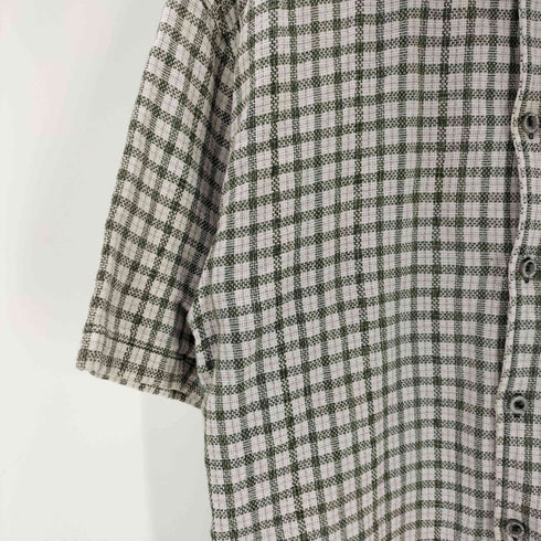 ピコ PIKO 90S ロゴ 刺繍 開襟 オープンカラー 織り S/S チェック シャツ メンズ import:L