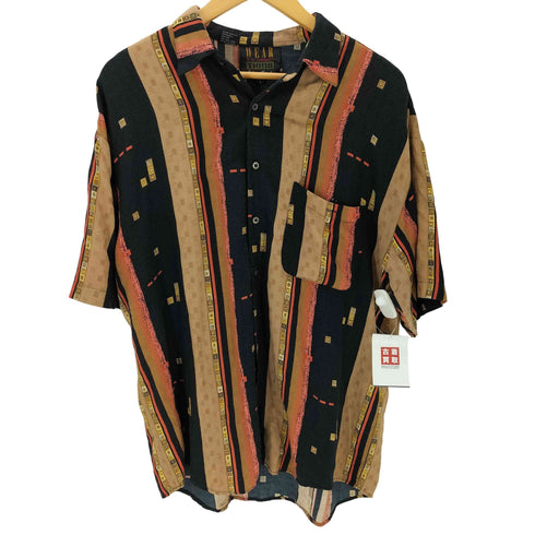 WEAR THE RIGHT THING 90s 総柄 ストライプ レーヨン 半袖シャツ メンズ import:L