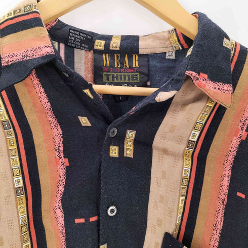 WEAR THE RIGHT THING 90s 総柄 ストライプ レーヨン 半袖シャツ メンズ import:L