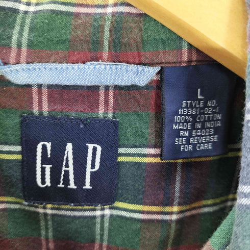 ギャップ Gap 90S OLD 紺タグ S/S タータンチェック B.D. シャツ メンズ import:L