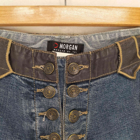 モルガン MORGAN Y2K レザーパッチ ウエスタンフレアデニム レディース T36