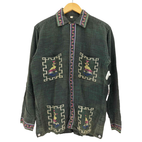 50-60s ネコ目ボタン 4ポケ 刺繍 グアテマラシャツ メンズ