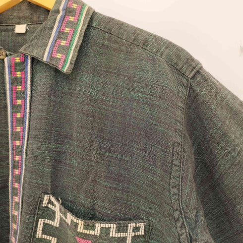 50-60s ネコ目ボタン 4ポケ 刺繍 グアテマラシャツ メンズ