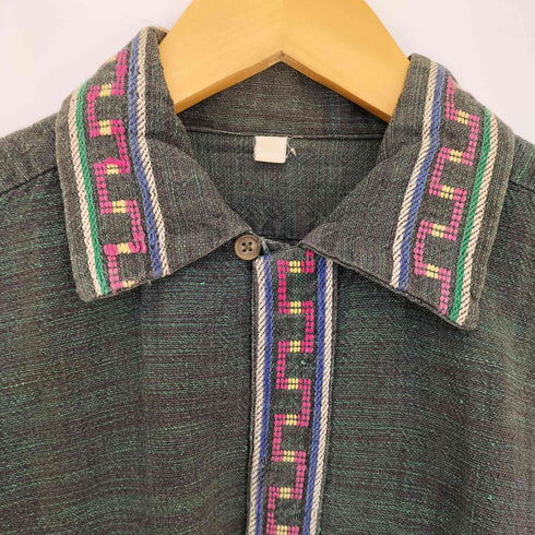 50-60s ネコ目ボタン 4ポケ 刺繍 グアテマラシャツ メンズ