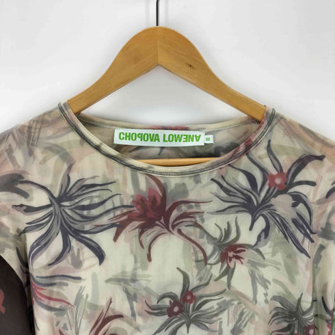 CHOPOVA LOWENA 24SS 総柄切替メッシュトップス セカンドスキン パワーネット レディース import:M