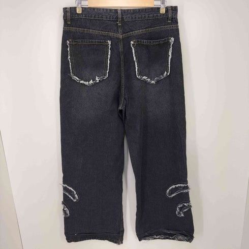 new wave street culture 裾ダメージデザイン ワイドデニムパンツ メンズ US:34-35