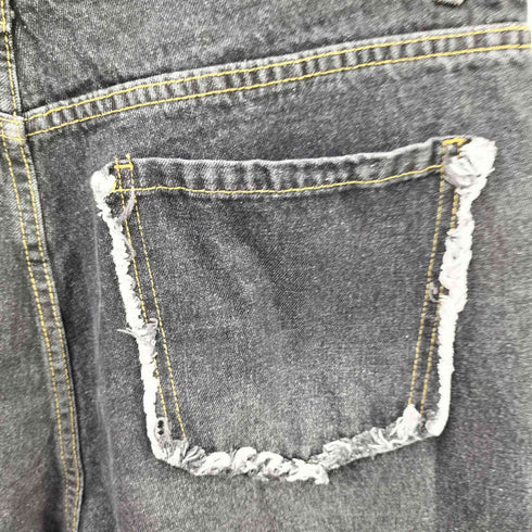 new wave street culture 裾ダメージデザイン ワイドデニムパンツ メンズ US:34-35