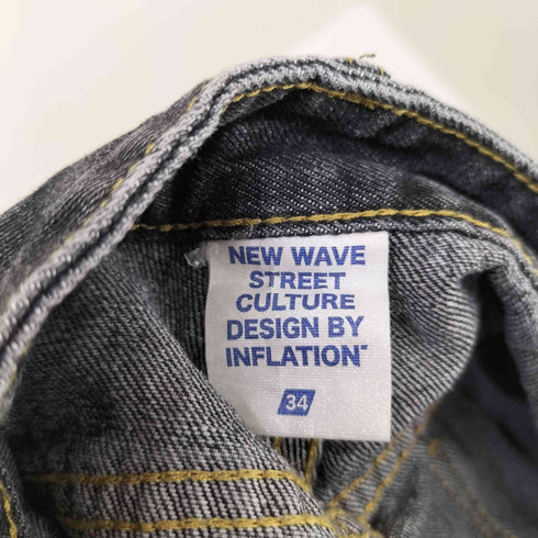 new wave street culture 裾ダメージデザイン ワイドデニムパンツ メンズ US:34-35