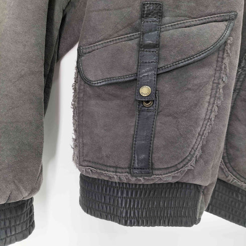 ゲスジーンズ GUESS JEANS フェイクムートン フライトジャケット シープレザーパーツ切替 メンズ import:XL
