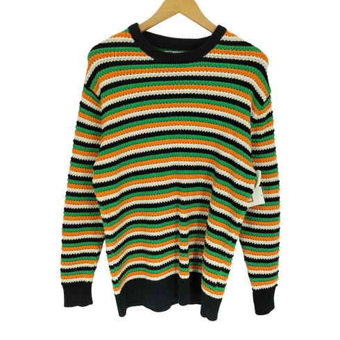 ザラ ZARA ボーダー柄 マルチカラー 透け編み L/S クルーネック ニット セーター メンズ import:M