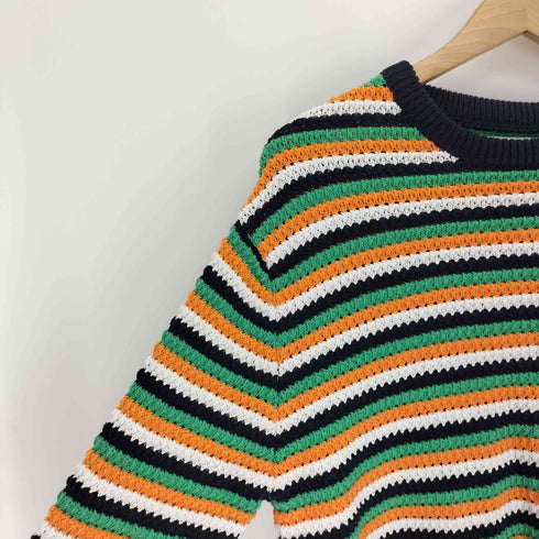 ザラ ZARA ボーダー柄 マルチカラー 透け編み L/S クルーネック ニット セーター メンズ import:M