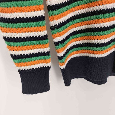 ザラ ZARA ボーダー柄 マルチカラー 透け編み L/S クルーネック ニット セーター メンズ import:M