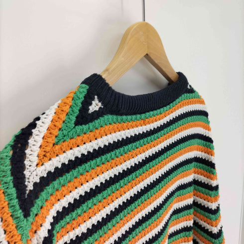 ザラ ZARA ボーダー柄 マルチカラー 透け編み L/S クルーネック ニット セーター メンズ import:M