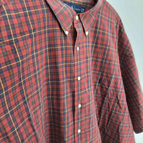 ラルフローレン RALPH LAUREN 90S 香港製 ポニー刺繍 マドラスチェック B.D S/S シャツ メンズ 4X
