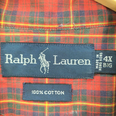 ラルフローレン RALPH LAUREN 90S 香港製 ポニー刺繍 マドラスチェック B.D S/S シャツ メンズ 4X