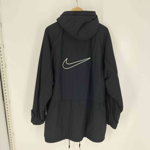 ナイキ NIKE 90-00S 白タグ 裏地フリース スウッシュ 両面ロゴ刺繍 ロゴボタン ドローコード フーディー ナイロン ジャケット メンズ import:L