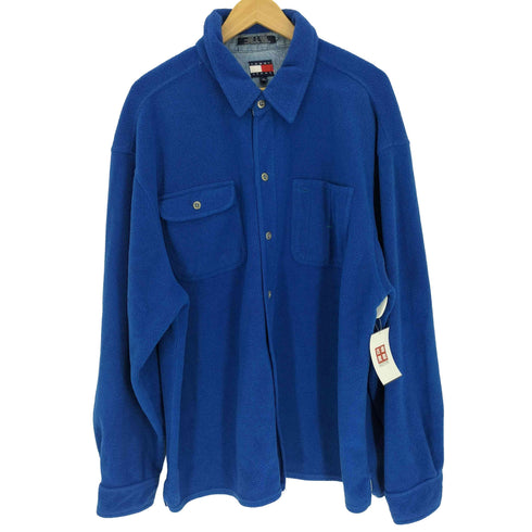 トミージーンズ tommy jeans 90S 台湾製 レギュラーカラー 金具ボタン ロゴ刺繍 L/S フリース シャツ ジャケット メンズ import:XL