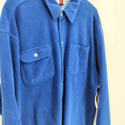 トミージーンズ tommy jeans 90S 台湾製 レギュラーカラー 金具ボタン ロゴ刺繍 L/S フリース シャツ ジャケット メンズ import:XL