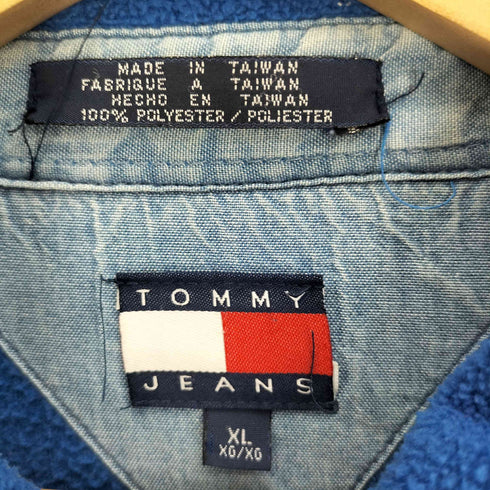 トミージーンズ tommy jeans 90S 台湾製 レギュラーカラー 金具ボタン ロゴ刺繍 L/S フリース シャツ ジャケット メンズ import:XL
