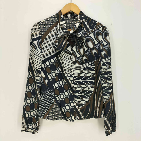 トラサルディ TRUSSARDI 総柄 ボウタイ ブラウス プリーツ スカート セットアップ レディース 40
