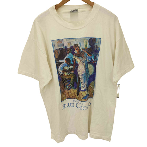 90s USA製 93年コピーライト BLUE CHICAGO ジャズプリントクルーネックTシャツ メンズ JPN:L