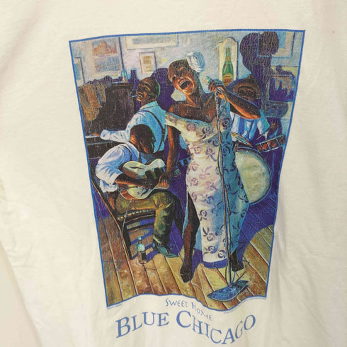 90s USA製 93年コピーライト BLUE CHICAGO ジャズプリントクルーネックTシャツ メンズ JPN:L