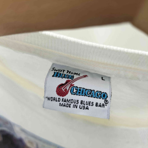 90s USA製 93年コピーライト BLUE CHICAGO ジャズプリントクルーネックTシャツ メンズ JPN:L