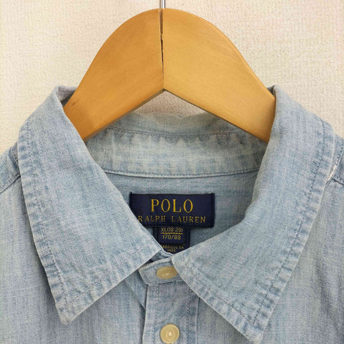 ポロラルフローレン POLO RALPH LAUREN インド製 ロゴパッチ 半袖シャンブレーシャツ メンズ import:XL