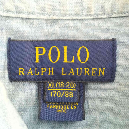 ポロラルフローレン POLO RALPH LAUREN インド製 ロゴパッチ 半袖シャンブレーシャツ メンズ import:XL