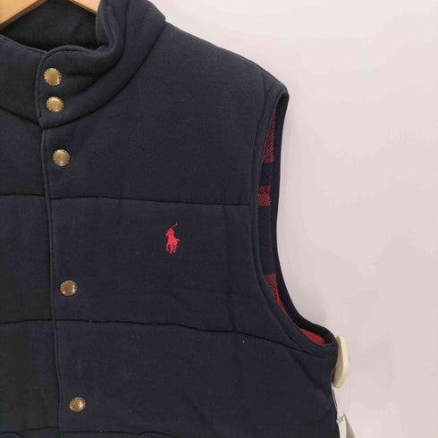 ポロバイラルフローレン Polo by RALPH LAUREN 90S ポニー刺繍 裏地チェック スタンドネック コットン 中綿 ベスト メンズ import:L