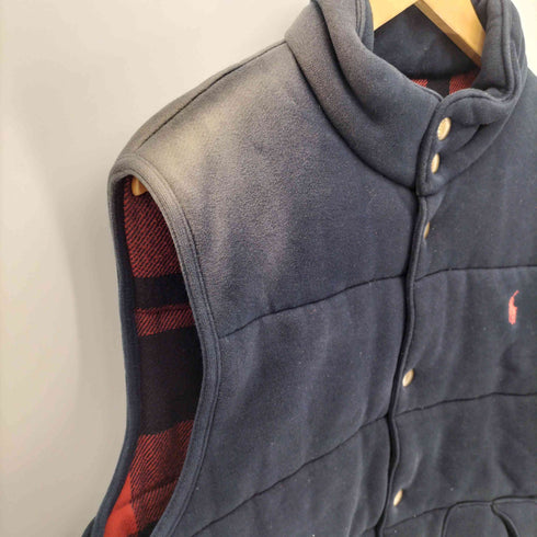 ポロバイラルフローレン Polo by RALPH LAUREN 90S ポニー刺繍 裏地チェック スタンドネック コットン 中綿 ベスト メンズ import:L