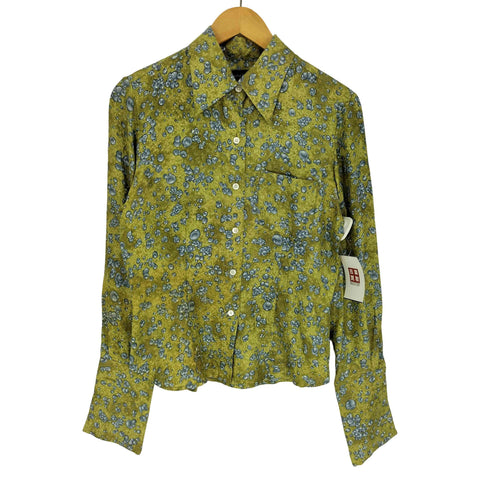 バナナリパブリック BANANA REPUBLIC 90S 韓国製 デカ襟 水玉 水滴 バブル L/S シルク シャツ レディース import:S