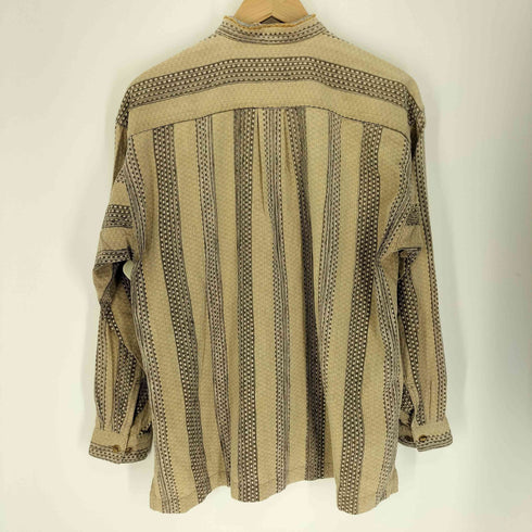 イッセイミヤケ ISSEY MIYAKE 80S 筆タグ バンドネック 比翼 総柄 ストライプ L/S コットン シャツ メンズ