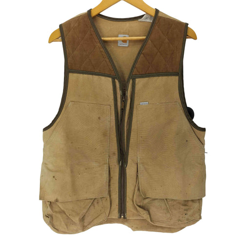 カーハート Carhartt 80S 星タグ USA製 サンドストーン コーデュロイ 切替 マルチポケット ジップアップ ダック ハンティング ベスト メンズ import:M