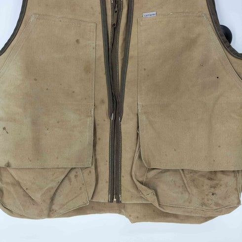 カーハート Carhartt 80S 星タグ USA製 サンドストーン コーデュロイ 切替 マルチポケット ジップアップ ダック ハンティング ベスト メンズ import:M