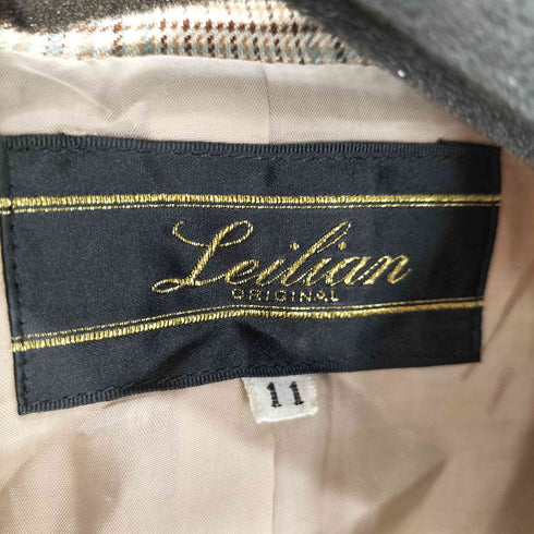 レリアン Leilian イタリア製 生地 F.lli Garlando社 シルク&ウール 混紡 背抜き ダブルブレスト チェック テーラードジャケット ブレザー レディース JPN:11号