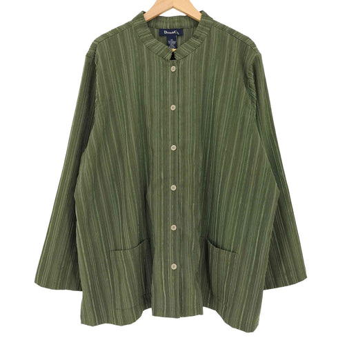 デニムアンドコー Denim&Co 銀ボタン 立体ストライプ マオカラーダブルポケットシャツ ユニセックス メンズ 2X