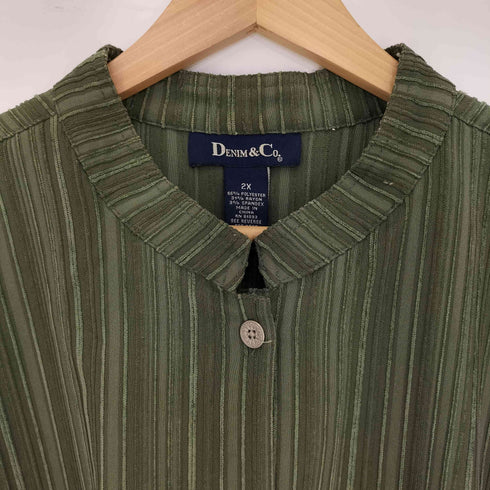 デニムアンドコー Denim&Co 銀ボタン 立体ストライプ マオカラーダブルポケットシャツ ユニセックス メンズ 2X