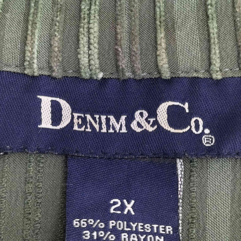 デニムアンドコー Denim&Co 銀ボタン 立体ストライプ マオカラーダブルポケットシャツ ユニセックス メンズ 2X