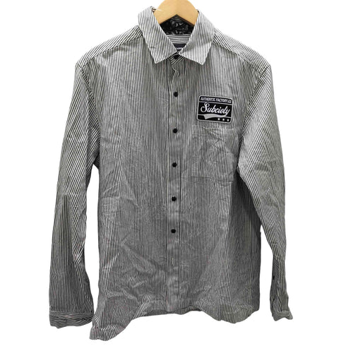 サブサエティ Subciety 日本製 ロゴワッペン ヒッコリーストライプ L/S シャツ メンズ JPN:L