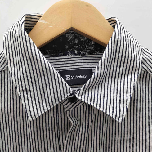 サブサエティ Subciety 日本製 ロゴワッペン ヒッコリーストライプ L/S シャツ メンズ JPN:L
