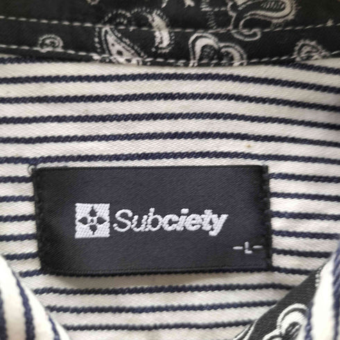 サブサエティ Subciety 日本製 ロゴワッペン ヒッコリーストライプ L/S シャツ メンズ JPN:L