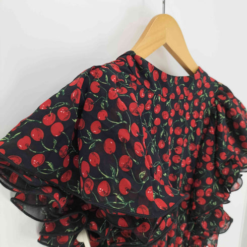トッコクローゼット tocco closet 25SS ボウタイ リボン付き ラッフル フリル チェリープリント ウエストシャーリング ワンピース レディース JPN:M
