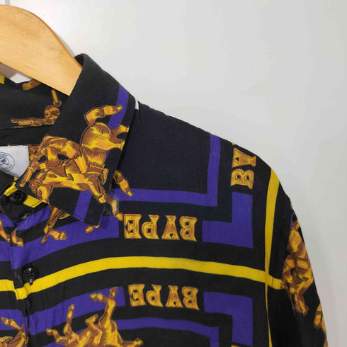 アベイシングエイプ A BATHING APE 総柄 レーヨン ロングスリーブシャツ メンズ JPN:L