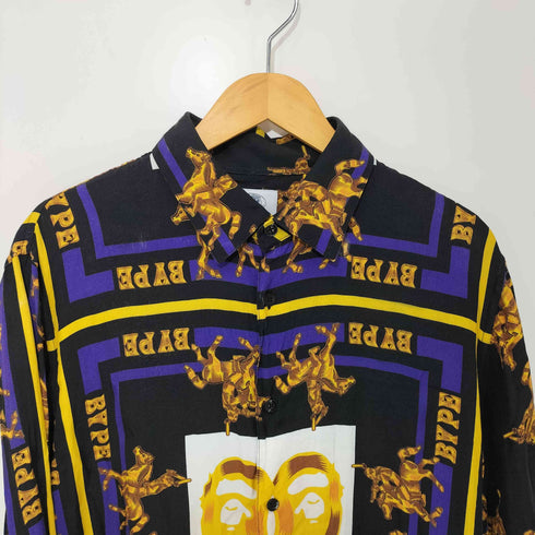 アベイシングエイプ A BATHING APE 総柄 レーヨン ロングスリーブシャツ メンズ JPN:L
