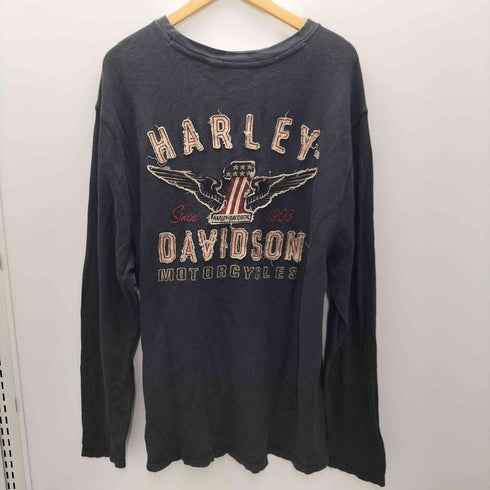 ハーレーダビッドソン HARLEY-DAVIDSON インド製 L/S バック ロゴ 刺繍 クルーネック サーマル Tシャツ メンズ import:L