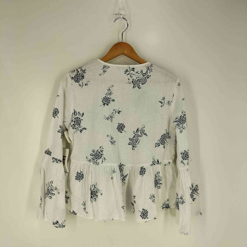 ザラ ZARA フラワープリント Vネックコットンブラウス レディース import:M