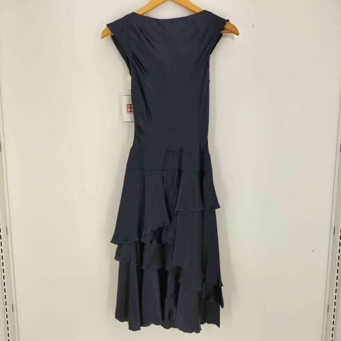 ヒューゴボス HUGO BOSS シルク100 ノースリーブ フリル ティアード ドレスワンピース レディース DE:32