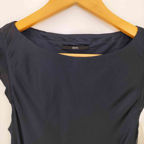 ヒューゴボス HUGO BOSS シルク100 ノースリーブ フリル ティアード ドレスワンピース レディース DE:32